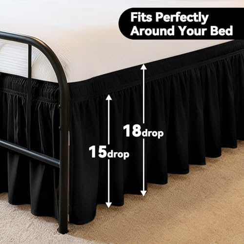 RIMELA Bed Skirt with Split Corners, Full, 18 Inch Drop, Black