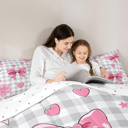 jejeloiu Bowknot Comforter Set Twin Size Bedding Set for Kids Boys Girls