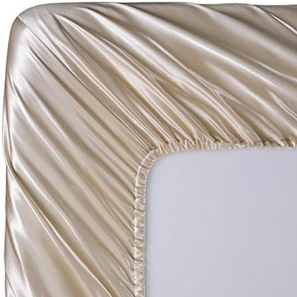 SiinvdaBZX 3Pcs Twin XL Sheets Set, Beige Silky Satin Sheets