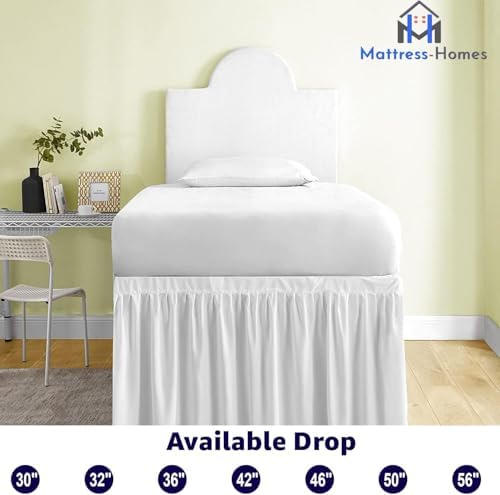 Mattress-Homes Ruffled Dorm Bed Skirt, Twin XL, 34-Inch Drop, Tailored with Split Corners, White Dust Ruffle for Lofted College Beds, Twin Extra Long Dorm Bedding Essential