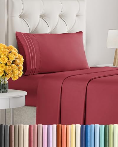 Twin XL Size 3 Piece Sheet Set - Ultra Soft & Cooling Bed Sheets - Berry