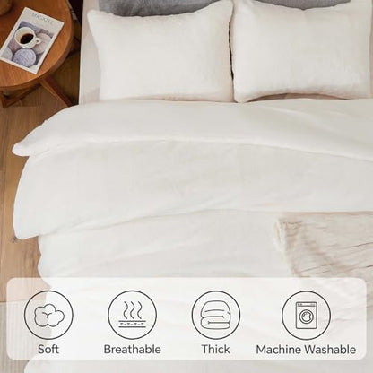 BEDELITE Faux Fur Twin Comforter Set Cream White,Warm Comforter for Winter