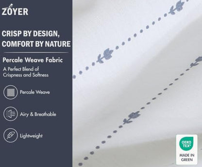ZOYER 100% Cotton Sheets – Full Size Percale Bedding, Cooling & Breathable, Durable with a Crisp, Soft & Comfortable Feel, 16" Deep Pocket, 4-Piece Set, Doted Bud
