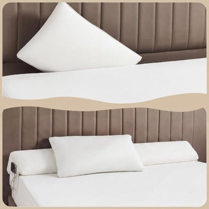 Novabright 72"x8"x5" Bed Wedge Pillow Gap Filler for Headboard Gap Filler Bed Wedge Pillow with Side Pocket Gaps Mattress Wedges Gaps Fillers to Stop Items Falling Down, Removable & Washable (White)