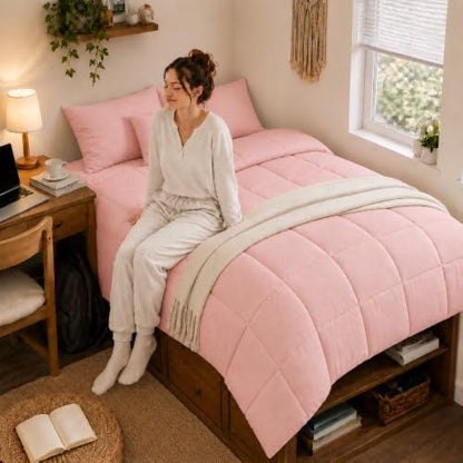 Anluoer Twin Comforter Set, 5 Piece Bed in a Bag Twin Bedding Sets