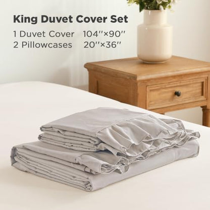 Andency Linen Ruffle Duvet Cover King, Shabby Chic Farmhouse Bedding Set