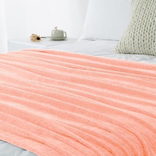 Chenille Throw Blanket for Couch 60" x 80", Peach