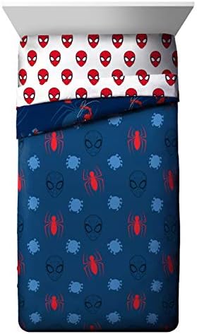 Marvel Spiderman Twin Comforter Set 4 Piece Kids Bedding for Boys, Blue