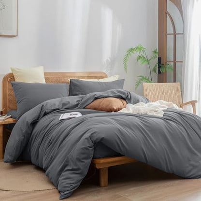 BESTOUCH Cotton Solid Duvet Cover Set Quiet Shade Grey Super King Plus