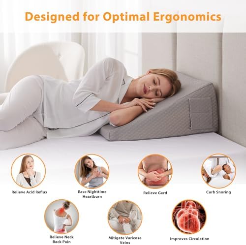 Ruqmuis Wedge Pillow for Sleeping, 10" Bed Wedges Pillow for Headboard, Triangle Incline Wedge for Acid Reflux, Pillows Wedge for Back Pain Relief, Elevated Leg Pillows After Surgery, Snoring, Grey