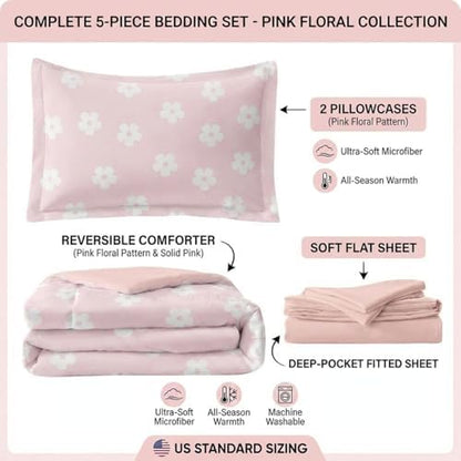 Pink Floral Bedding Sets for Girls, Full Size