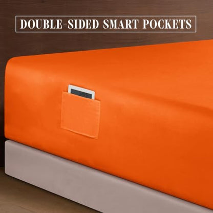 Elegant Comfort Luxurious 1500 Premium Hotel Quality Microfiber 4-Piece Sheet Set, 18-24 Inches Deep - Extra Deep Pocket Sheets - Ultra Soft 4PC Deep Pocket Sheets, Full, Orange