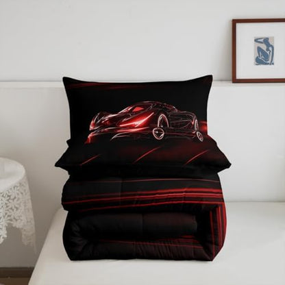 Feelyou Red Race Car Bedding Set Queen Size for Kids Teens