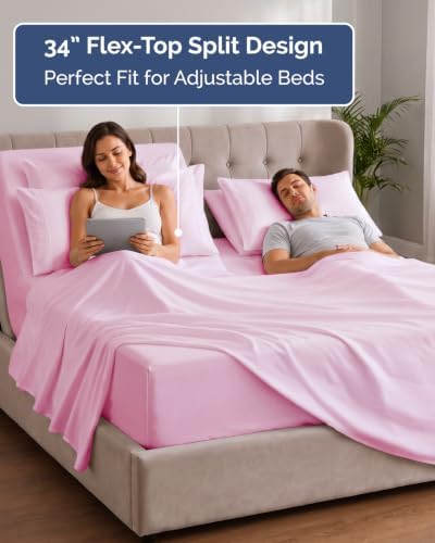 Extra Deep Flex Top Split Head King Sheet Set - 6pc Sheets - Light Pink