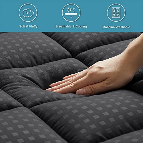 HYLEORY Full XL Mattress Pad Quilted Fitted Mattress Protector Cooling Pillow Top Mattress Cover Breathable Fluffy Soft Mattress Topper with 8-21" Deep Pocket, Black