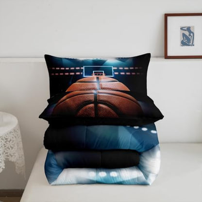 Erosebridal 3D Basketball Twin Comforter Set for Kids Boys Girls,Sports Theme Bedding Set,Basketball Game Duvet Insert Lightweight,Athletic Sports Quilt Bedroom Decor