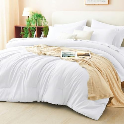 CozyLux Queen Comforter Set White, 7 Pieces Bed in a Bag