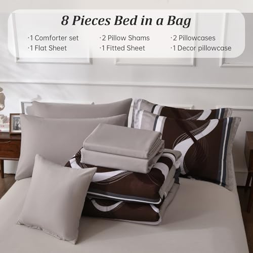 Anibedding Striped Comforter Set Full Size,8 Pieces Bed in a Bag