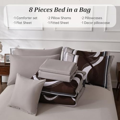 Anibedding Striped Comforter Set Full Size,8 Pieces Bed in a Bag