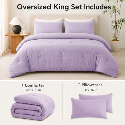 CozyLux Oversized King Comforter Set, 3 Pieces Lavender Quilted Bedding