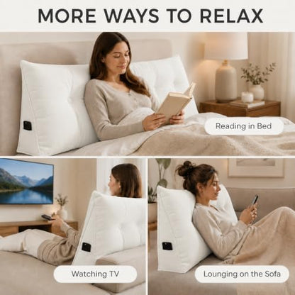 Queen Triangular Wedge Headboard Pillow, Soft Cotton Backrest Support Pillow for Reading Sitting Working, Daybed Pillows Bed Dorm Sofa Rest Cushion for Headboard, Cream