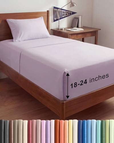 Extra Deep Twin XL Sheet Set - 3 Piece College Dorm Room - Light Lavender