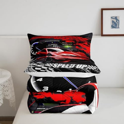 Feelyou Kids Boys Girls Red Race Car Comforter Set Full Size