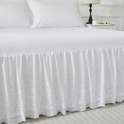 Brandream White Eyelet Bed Skirt Queen Size Cotton 18'' Drop Split Corners