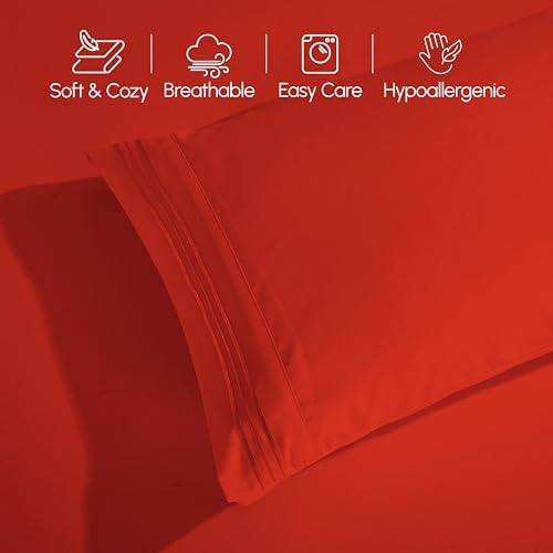 Elegant Comfort Luxurious 1500 Premium Hotel Quality Microfiber Three Line Embroidered Softest 4-Piece Bed Sheet Set, Wrinkle and Fade Resistant, Full, Rust