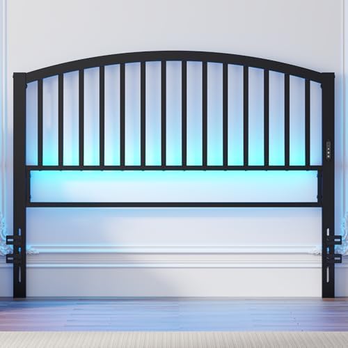 Weehom Metal Queen Headboard Only with LED Lights and USB, Black