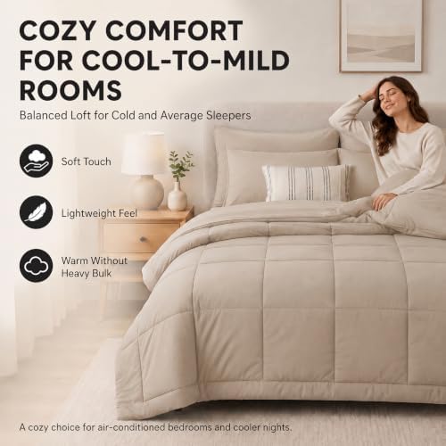 CozyLux King Size Comforter Set Wheat - 7 Pieces Bed in a Bag