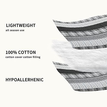 Homzard Quilts Queen Size - Black and White Queen Comforter Set, 100% Cotton Black Grey Striped Bedding Set, Lightweight Reversible Bedspread Set, 3 Piece All Season