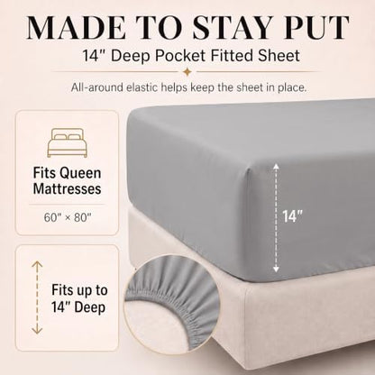 CozyLux Queen Comforter Set French Grey, 7 Pieces Bed in a Bag