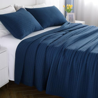 Oversized King Quilt Set 112 x 106 in, Lightweight, Dark Blue