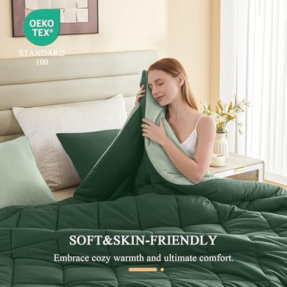MIOTO 128x120 Oversized King Comforter All Season Extra Large King Size Microfiber Comforter Quilted Down Alternative Duvet Insert with 8 Corner Tabs, Emerald Green&Sage Green