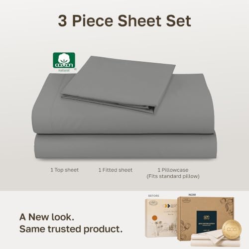 Soft Natural 100% Cotton Sateen XL Twin Bed Sheets, 3 Pc Set, Misty Grey