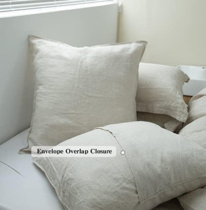 Simple&Opulence 100% Washed Linen Euro Shams 26'' x 26'' Pack of 2, Basic Style Solid Color Natural Flax Farmhouse Decorative Square Throw Pillow Covers for Bed Couch Sofa - Linen
