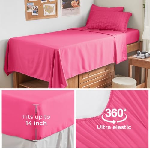 HYMOKEGE Hot Pink Twin XL Comforter Set Seersucker 5 Pieces, All Season Luxury Bed in a Bag for Bedroom, Bedding Set with Comforter, Sheets, Pillowcase & Sham