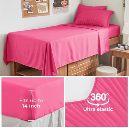 HYMOKEGE Hot Pink Twin XL Comforter Set Seersucker 5 Pieces, All Season Luxury Bed in a Bag for Bedroom, Bedding Set with Comforter, Sheets, Pillowcase & Sham