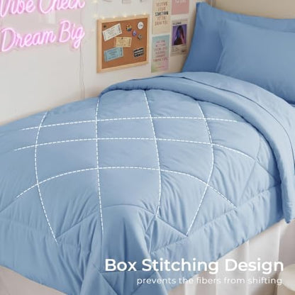 HEVUMYI 5-Piece Twin XL Comforter Set, Light Blue Bed in a Bag