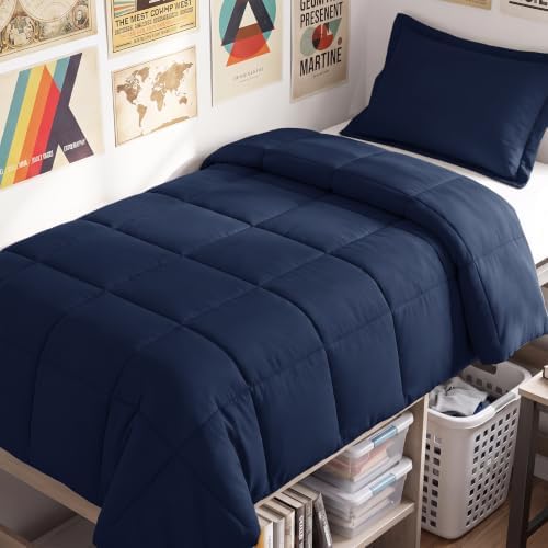 CozyLux Twin/Twin XL Comforter Set, 2-Piece Box-Stitched, Navy Blue