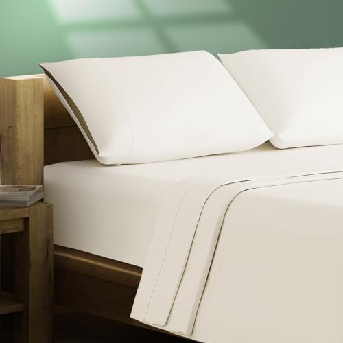 TEXAS LINEN CO. 100% Organic Cotton Sheets Full Size - 4 PC Organic Cotton Percale Sheets Full Set (Ivory) Soft, Cooling & Breathable Bedsheets, 16" Deep Pocket Hotel Bedding | GOTS Certified
