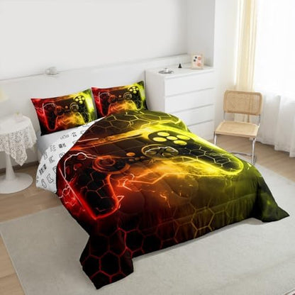 Feelyou Gamer Comforter Toddler Size, Gaming Comforter Set for Kids Red Gamer Bedding Set Game Room Decor Duvet Set Microfiber Bed Set