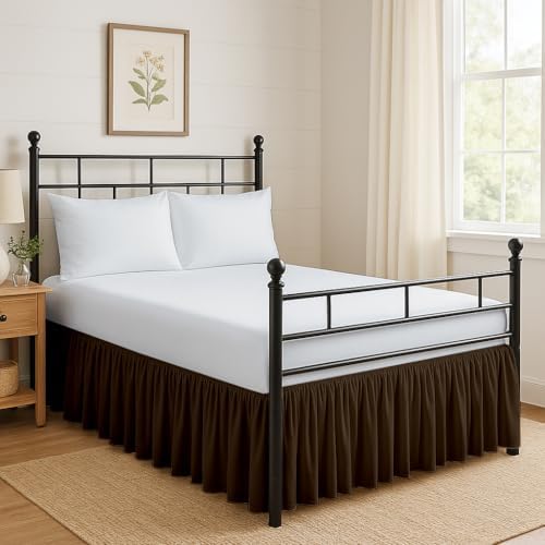 Ruffled Bed Skirt Split Corners with Platform, Tailored Fit Hotel Quality Wrinkle Free Ultra-Soft Microfiber Dust Ruffle, Upto 6 Inch Drop, Full XL, Chocolate