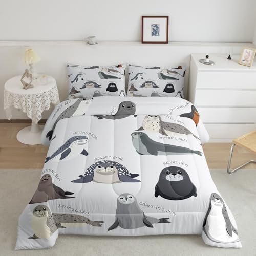 Feelyou Kids Cartoon Seal Comforter Set Full Size for Boys Girls Teens