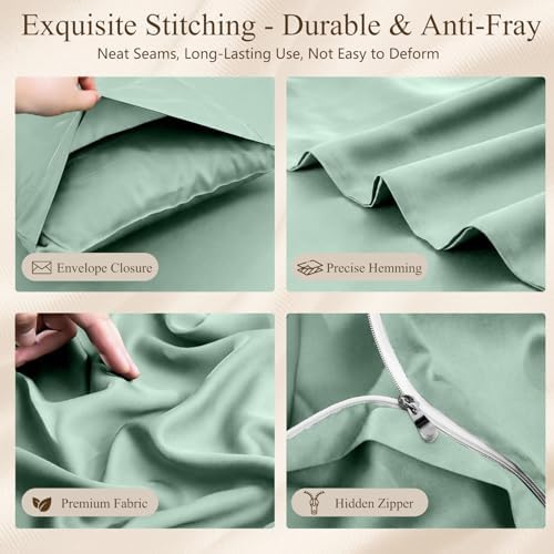 Queen Duvet Cover Set 3 Pieces, 100% Organic Viscose derived from Bamboo, Luxuriously Soft & Cooling, 1 Duvet Cover and 2 Pillowcases, 90" x 90"(Queen, Sage Green)