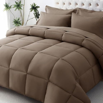 JOLLYVOGUE Oversized King Comforter Set, Ultra-Soft Bed in a Bag Oversized King Size 7 Pieces, Oeko-TEX Certified Bedding Set with Down Alternative Comforter, Sheets, Pillowcases & Shams, Brown