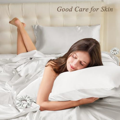 Vielit King Satin Pillowcase for Hair 4 Pack, Similar to Silk Pillow Cases, Easier Care Than Silk Pillowcase, Gifts for Women Men - Ivory, 20x36 & Envelope Closure and 2 Satin Scrunchies