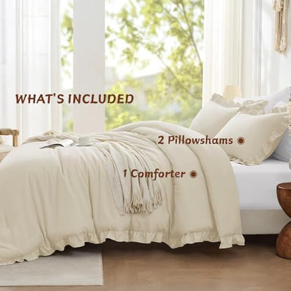 FUANNA Full Size Comforter Sets, Cream White Bedding Set, 3 Pieces Bed Set