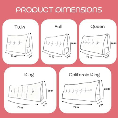 Headboard Pillow Full, Headboard Wedge Pillow with A Long Neck Roll Pillow Body Pillow, Triangle Pillow Wedge for Reading, Working, Bed Wedge Pillow for Headboard (Red, Full)